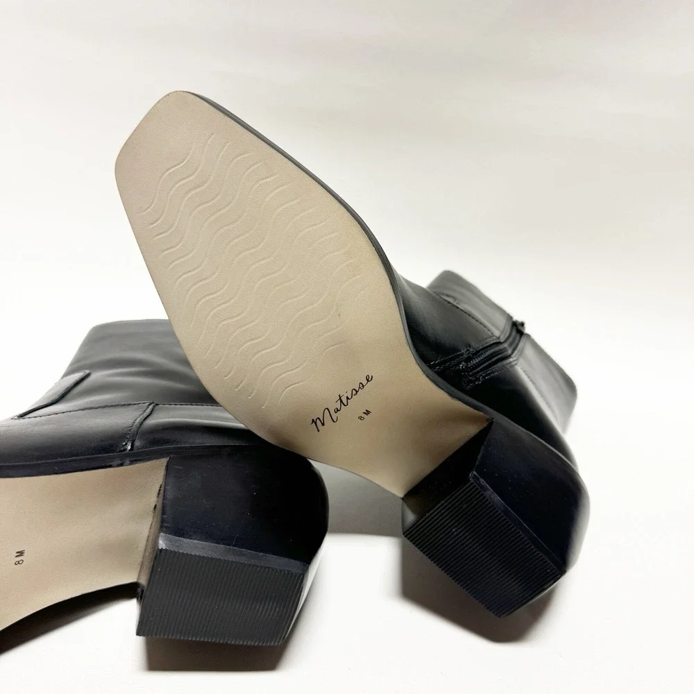 Matisse Ezra Womens Black Leather Square Toe Block Heel Boots Size 8 M